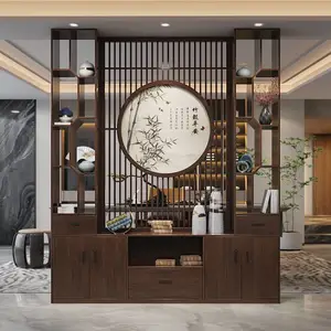 新中式玄关屏风花格效果图 新中式屏风隔断柜效果图大全