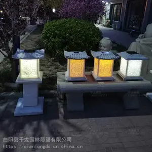 河北石灯 太阳能石灯 汉白玉石灯 透光浮雕石灯