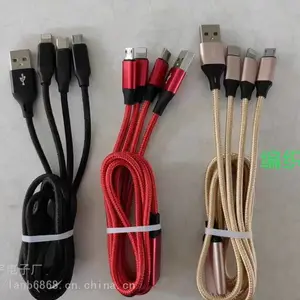 螺纹编织一拖三数据线USB TO type-c 安卓 苹果 三合一手机充电线