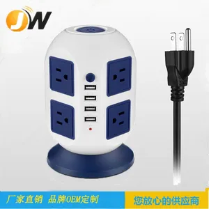 JW401圆款美规USB立式插座8孔带4USB防浪涌阻燃插座OEM出口批发
