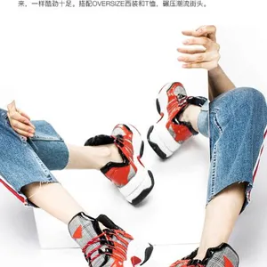 Jeffrey Campbell2018春夏新品红色格纹拼接休闲厚底老爹鞋夏季女