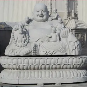 坐像九子弥勒佛石雕|花岗岩五子戏弥勒雕塑|汉白玉弥勒佛雕像