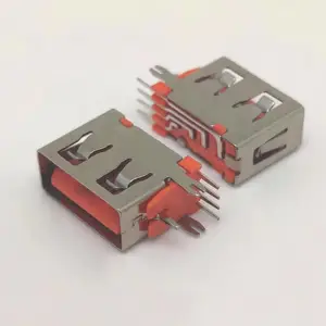 USB AF短体母座 侧立式 侧插平口 橙胶 USB连接器