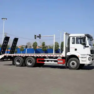 陕汽德龙平板运输车 可拉150挖机不超载 后双桥平板拖车
