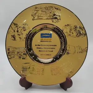 项目投资纪念礼品制作 纯铜镀金纪念盘 员工入职客户答谢礼物