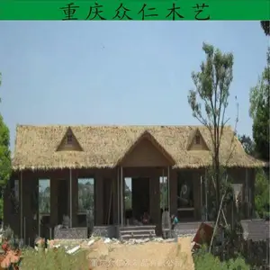 荣昌景区景观长廊 芬兰木茅草长廊 防腐木传统木结构长廊施工安装 众仁木艺