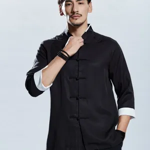 春季中国风复古改良唐装男士休闲上衣宽松天丝衬衫中山装#232接单来样生产