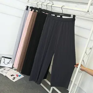 厂家***夏季库存女装时尚百褶纯色百搭阔腿休闲裤地摊货源批发
