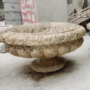 石雕花盆别墅门口装饰黄金麻欧式种花坛黄锈石石头花钵花园摆件