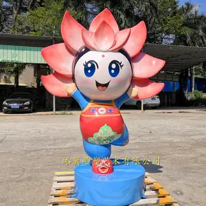 满脸绯红微微含笑玻璃钢荷花形象卡通雕塑娃娃摆件就格外美啰!