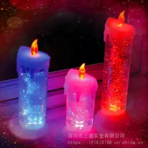 炫彩水转蜡烛灯led水转亮片幻彩节日装饰旋转蜡烛灯深圳三盛供应炫彩水转蜡烛灯填充液体防冻液体