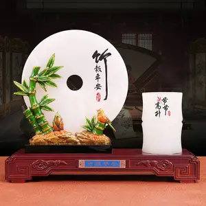 鼎阁 企业十周年活动商务摆件 树脂仿木底座办公室实用桌面摆台批发