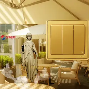 土豪金开关插座 上海松日(SONGRI) 86型三联250V10A 五星酒店宾馆三开单双控壁开关
