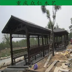 华蓥防腐木仿古长廊茅草长廊 邻水户外景区长廊小青瓦长廊施工安装 众仁木艺