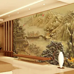 供应大型无缝壁画 新中式风格主题酒店宾馆品牌店背景墙装饰