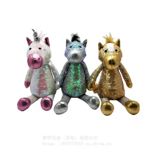 泰华玩具闪光亮片毛绒玩具变色恐龙独角兽玩具跨境外贸