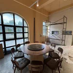 新中式实木岩板电动大圆桌椅组合 宴会自动旋转餐桌家具来图定制