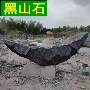 黑山石水钵 流水石艺 加工太湖石 黑山石工艺
