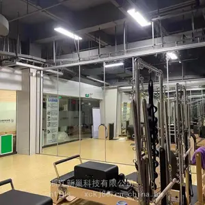 健身房隔断屏风 悬挂式屏风 活动隔断 折叠推拉门 镜面屏风