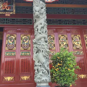 定制镂空浮雕龙柱石雕 寺院青石仿古盘龙柱 祠堂石柱雕刻