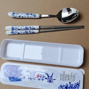 创意旅行不锈钢陶瓷柄筷勺餐具、学生饭勺、开业随手礼赠品餐具
