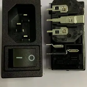 PCB二合一插座开关之ST-A01-003JK品字形C14卡式PCB二合一电源插座带船型开关