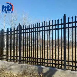 镀锌方管栏杆 宏特栏杆生产厂家 黑色三根横梁围墙铁艺栏杆