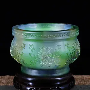 古法手工琉璃浮雕莲花***香炉线香炉家居佛堂寺院佛供品摆件