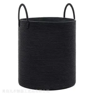 大号手提脏衣篮高洗衣篮编织收纳筐便携棉绳筐家居收纳亚马逊热销
