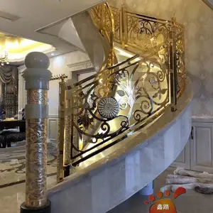 欧式纯铜雕刻镜面K金铜艺楼梯护栏-豪华气派的风景线
