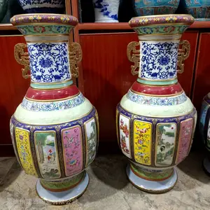 仿古中华瓷王花瓶珐琅彩中式收藏花瓶纯手工画瓷母描金书房花瓶厂