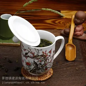 办公室会议杯子定做 手绘粉彩陶瓷茶杯 酒店公司水杯加LOGO