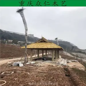 乐山公园樟子松四角亭 防腐木现代凉亭 碳化木古典凉亭施工安装 众仁木艺