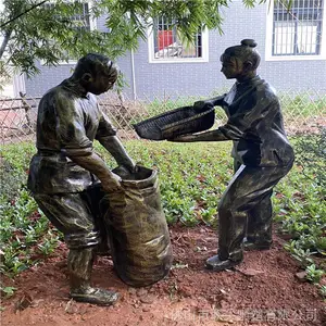联尖园林玻璃钢景观雕塑作品 玻璃钢仿铜人物造型雕塑