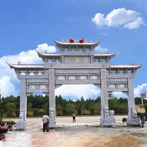 简易村庄大门石牌楼安装样式 花岗岩单门石牌坊造型美观