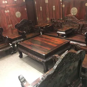 新款红木家具大红酸枝86三国镶银丝十一件套客厅沙发厂家直销仙作工艺