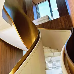 上海上阶楼梯工厂 徐汇别墅钢结构弧形楼梯 皮革楼梯扶手