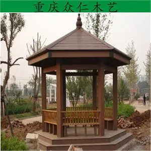阆中防腐木小青瓦亭子 私家花园凉亭 家用中式凉亭设计安装 众仁木艺