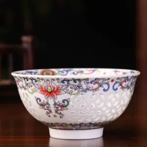 景德镇高温陶瓷 陶瓷碗套装 青花玲珑碗 家用中式陶瓷碗 创意餐具