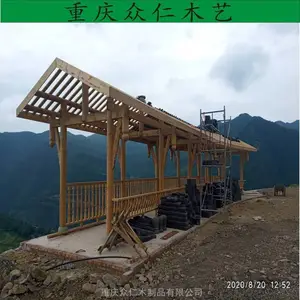 武隆景区景观实木长廊 芬兰木仿古茅草长廊设计 众仁木艺