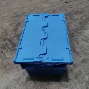 厂家批发 蓝色塑料周转箱 4号物流周转箱带盖 塑胶箱斜插物流箱 储物箱