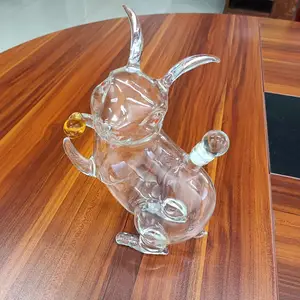 河间华企吹制玻璃酒瓶十二生肖兔子造型酒瓶异形玻璃工艺酒瓶动物酒瓶1000ml