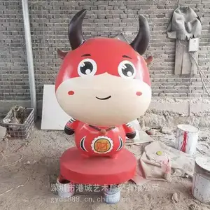 长沙玻璃钢火锅店形象卡通火锅店吉祥物卡通小牛公仔雕塑