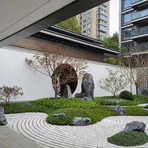 园林景观枯山水景色-日式景观枯山水园林-白色砾石枯山水-景观园林枯山水照片图片