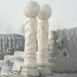 石雕龙柱 祠堂石龙柱 寺庙用 单龙盘柱 双龙戏珠 可定制