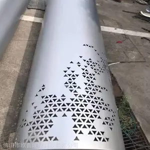 欧百建材银灰色立体包柱铝单板_酒店外墙弧形铝单板***