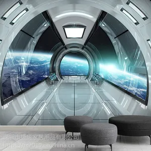科幻太空舱3d墙纸定制网吧网咖ktv墙布无缝餐厅酒吧无纺布墙纸