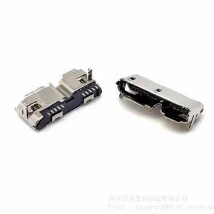 MICRO USB3.0母座 10P 板上贴片母座 90度卧式贴片 两脚固定 前插后贴