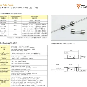 Walter华德玻璃管保险丝TSD+P/TSD(P)/TSD1.6A 6.3A250V+P