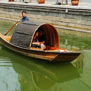 木船渔船 实木质仿古乌篷船 手划摇橹船 水上电动船 观光旅游室内餐饮船